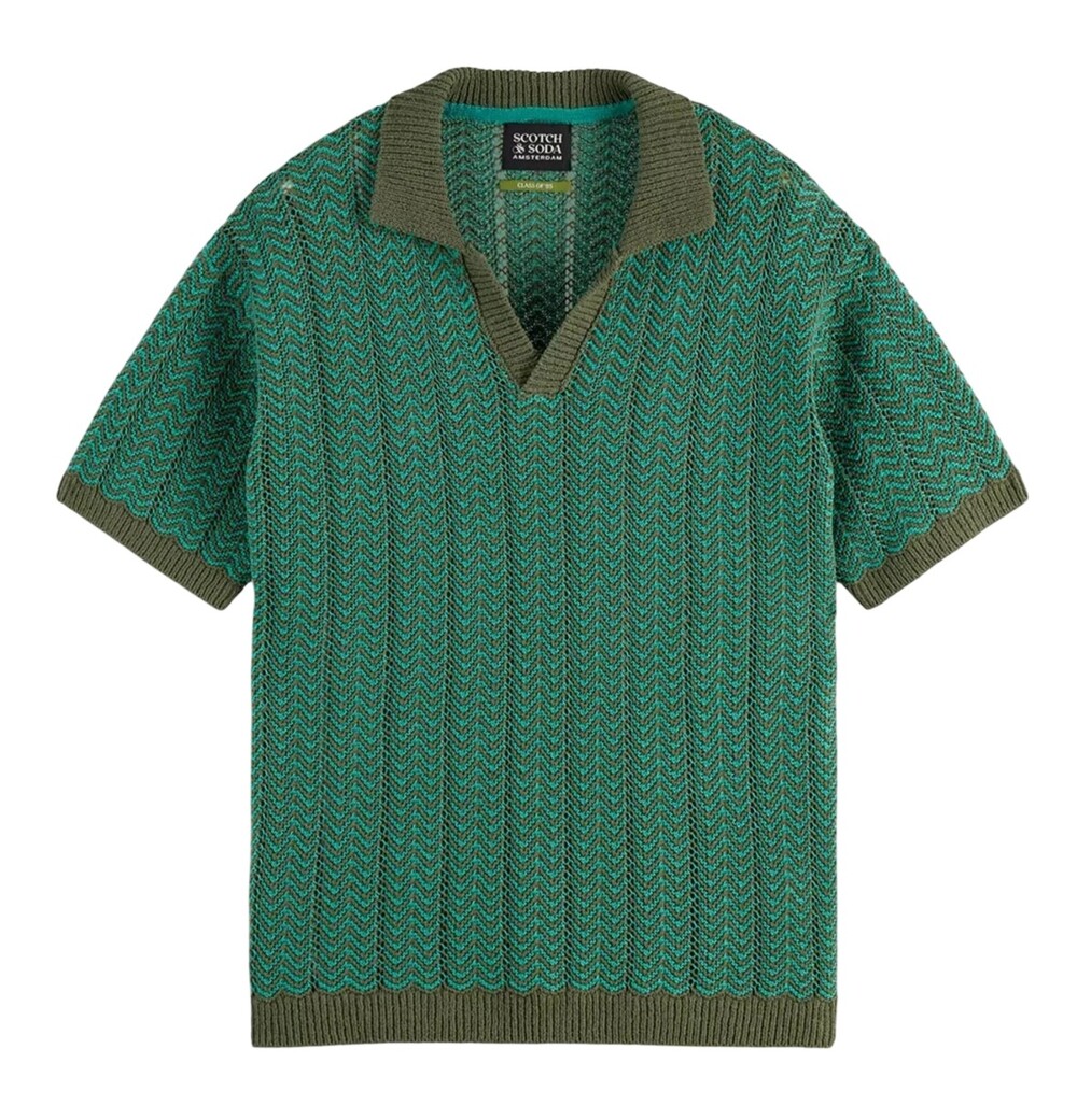 Scotch & Soda Mens Small Open Structured Knitted V Neck Polo Green NWT $148